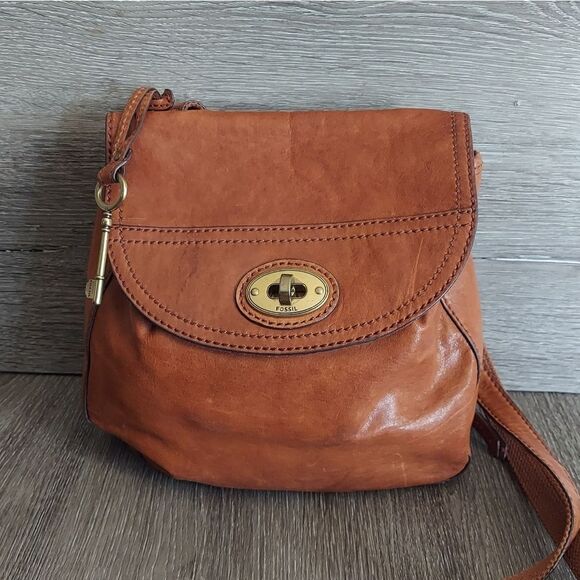 Fossil Live Long Vintage 1954 Crossbody Brown Distress Leather Purse - Picture 1 of 9